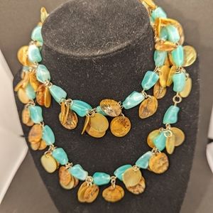 Art Deco plastic stones with mother of pearl 28" necklace Bohemian